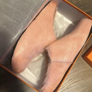 Pink pony hair mules